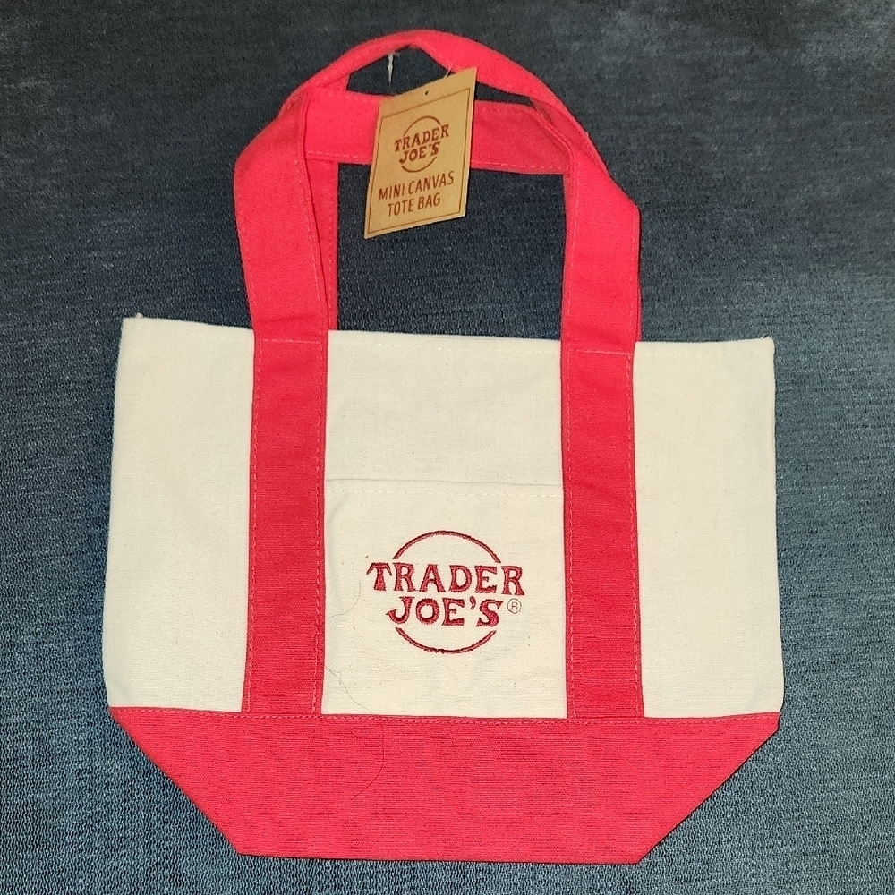 Trader Joe's Red and Cream Mini Canvas Tote Bag